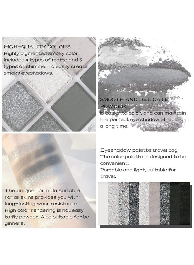 AMY'S DIARY Black Smokey Gray Silver Glitter Shimmer Eye Eyeshadow Makeup Palette,9 Colors Cool Toned Matte Glitter Eyeshadow Palette Make Up Black Radiance Eyeshadow Palette Sombras De Ojos Profesional(A) - Image 3
