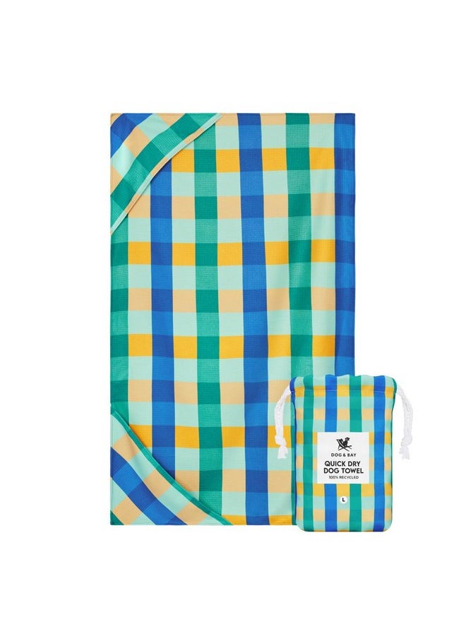 Dock & Bay Dock & Bay Pet Towel - Super Absorbent & Quick Drying Dog Towels with Bag - 100% Recycled - Puppy Plaid, Large (120x70cm, 47x27)  - Image 1