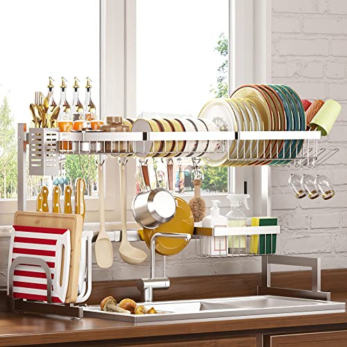 PUSDON Over Sink Dish Drying Rack Stainless Steel, Adjustable Large Dish Drainer for Storage Kitchen Organization Silver 2 Tier - Standard(26"-38") - Image 5