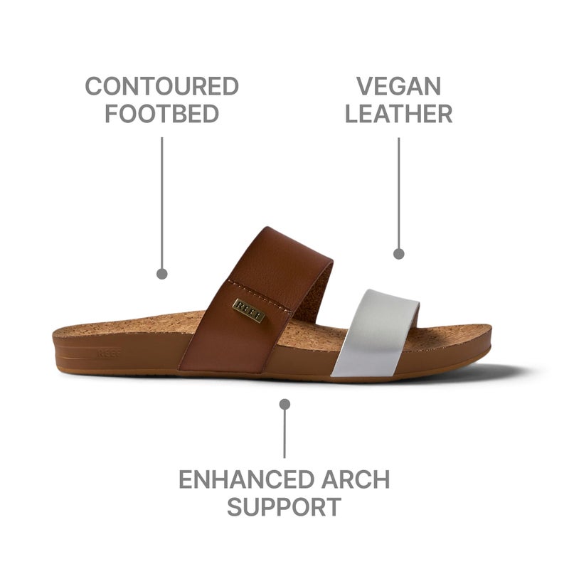 REEF Cushion Vista Womens Fashion Slide Sandal, Vegan Leather Strap, Ultra Soft Cushion Footbed, White Duo, 7.5 - Image 4