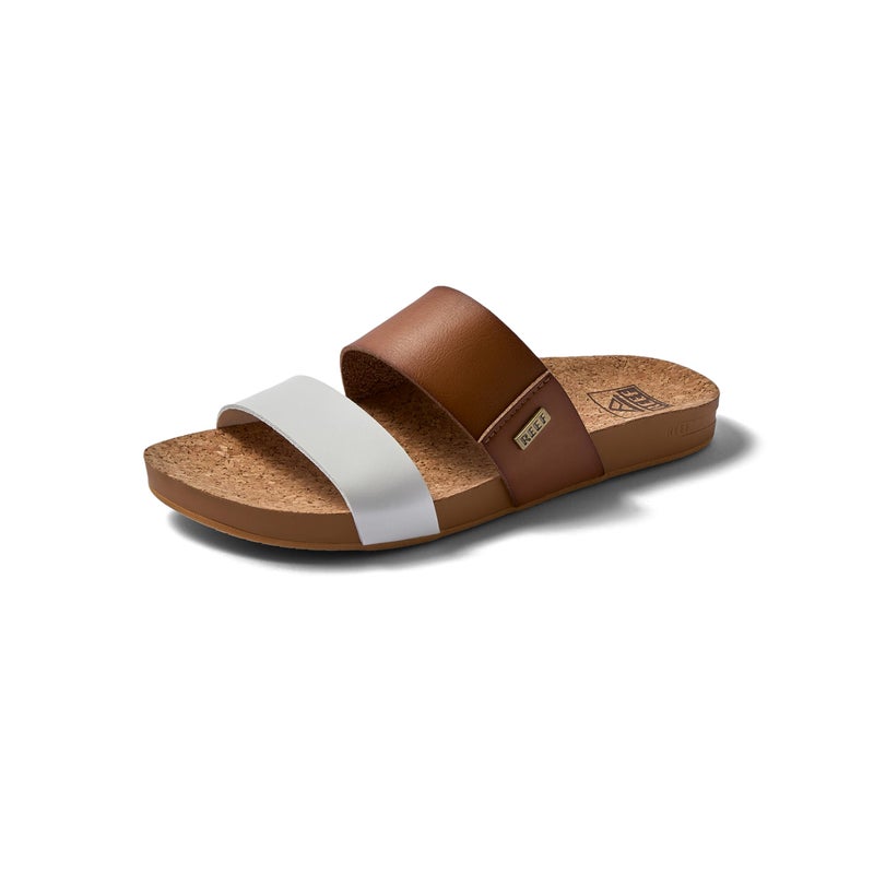 REEF Cushion Vista Womens Fashion Slide Sandal, Vegan Leather Strap, Ultra Soft Cushion Footbed, White Duo, 7.5 - Image 1