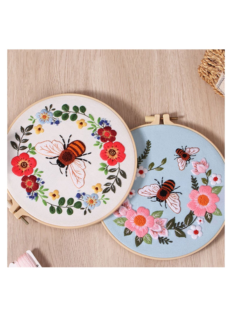 Excefore 3 Pack Embroidery Kit for Beginners Cross Stitch Kits for Adults Hand Embroidery with Bee Patterns DIY Kits with 1 Wooden Hoop, Scissors, Threads and Needles  - Image 4