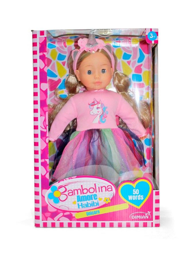 Bambolina بامبولينا مولي يونيكورن مع 50 كلمة عربية - 40 سم