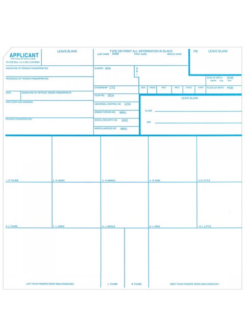 Fingerprint Cards, Applicant FD-258, 50 pack