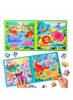 Y&D Magnetic Puzzles for Kids Ages 3-5, Two-Book Set, 110 Pieces Dinosaur Animal Theme Travel Toddler Puzzles, Preschool Learning Activities Toys 3 4 5 6 Year Old Boys Girls  - Image 1