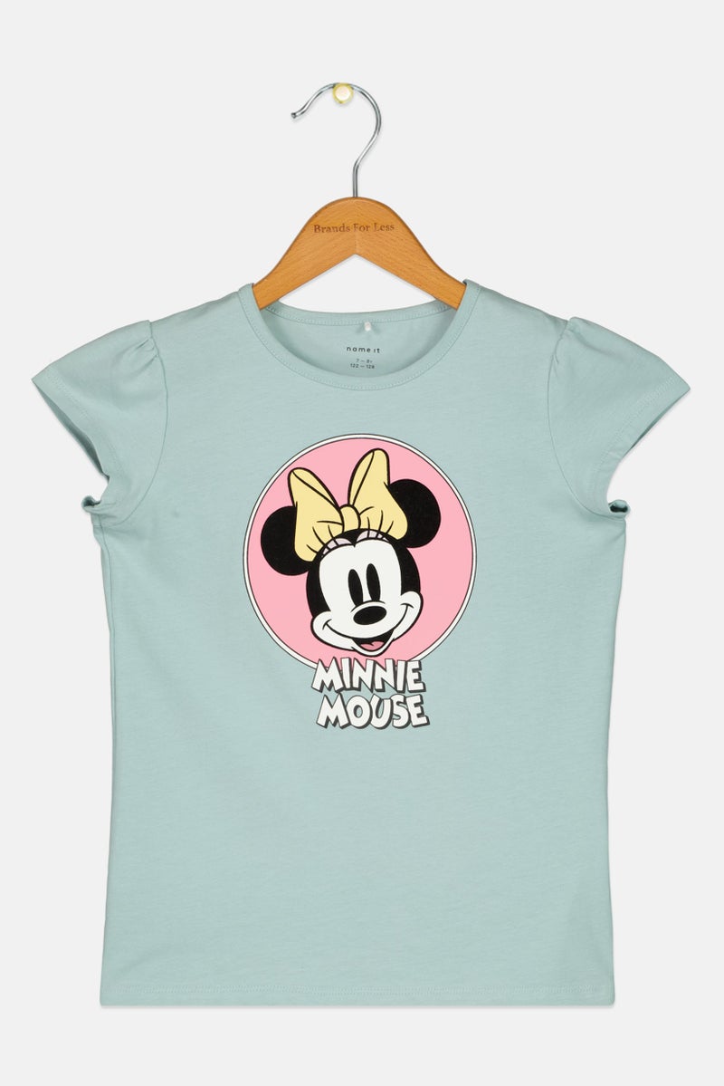 NAME IT Disney Kids Girl Crew Neck Short Sleeve Graphic Print Top, Sage Green - Image 2