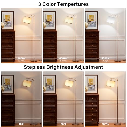 Ambimall 60" Floor Lamp with Remote Control and Stepless Dimmable Bulb, Colors Temperature & Brightness Adjustable, Modern Floor Lamps for Living Room, Beige Shade & Brown Pole - Image 3
