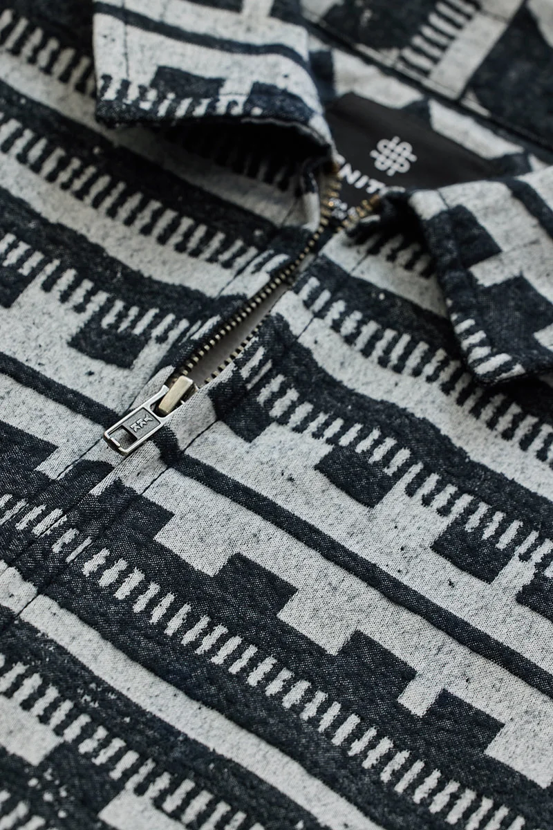 SNITCH Charcoal Grey Geometric Zipper Relaxed Fit Jacket