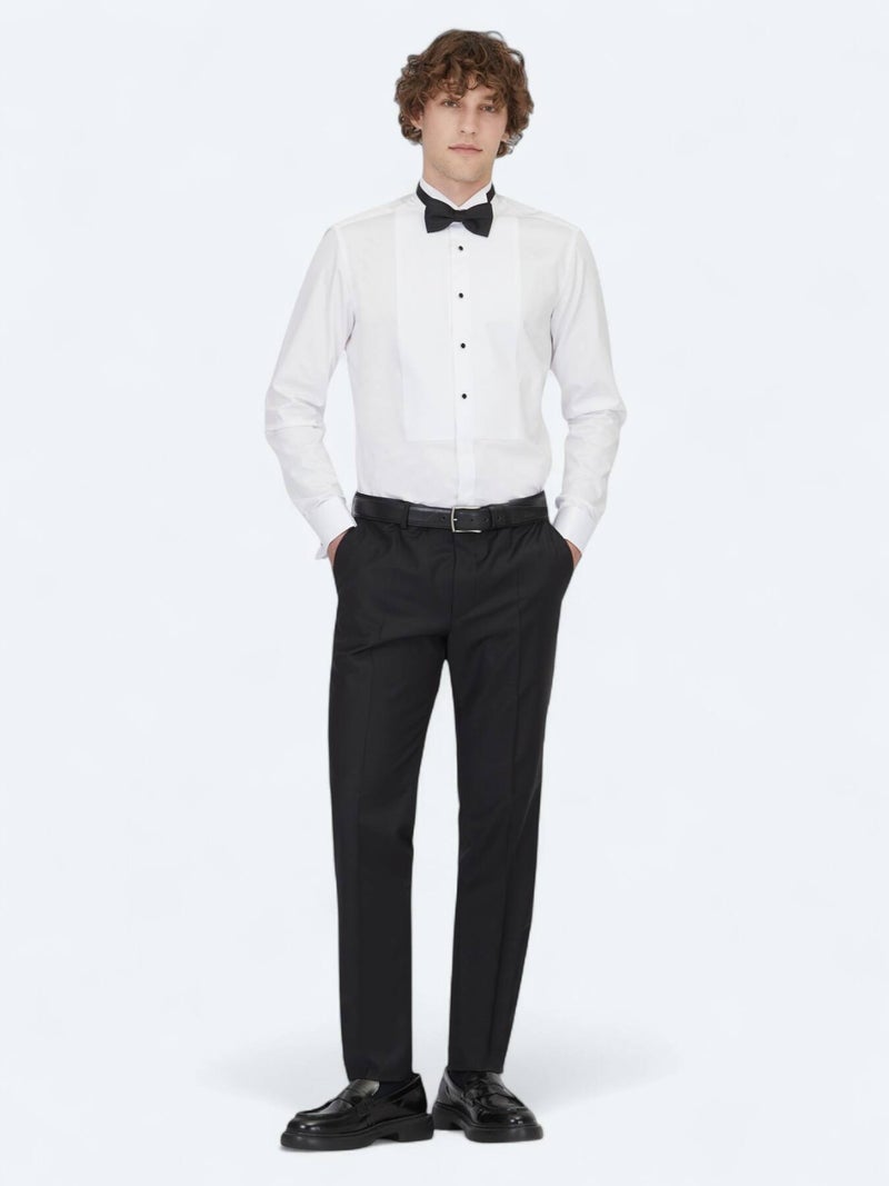 Kip White Plain Slim Fit Double Cuff Tuxedo Shirts - Image 3
