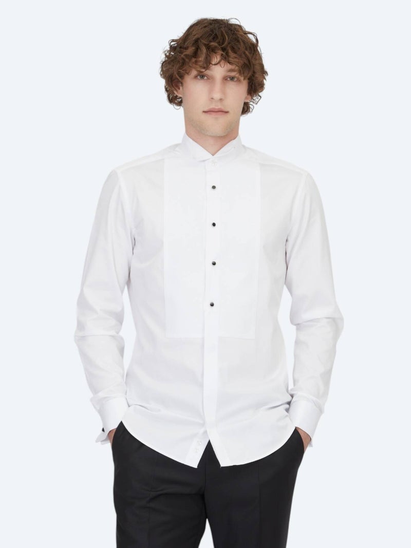 Kip White Plain Slim Fit Double Cuff Tuxedo Shirts - Image 4