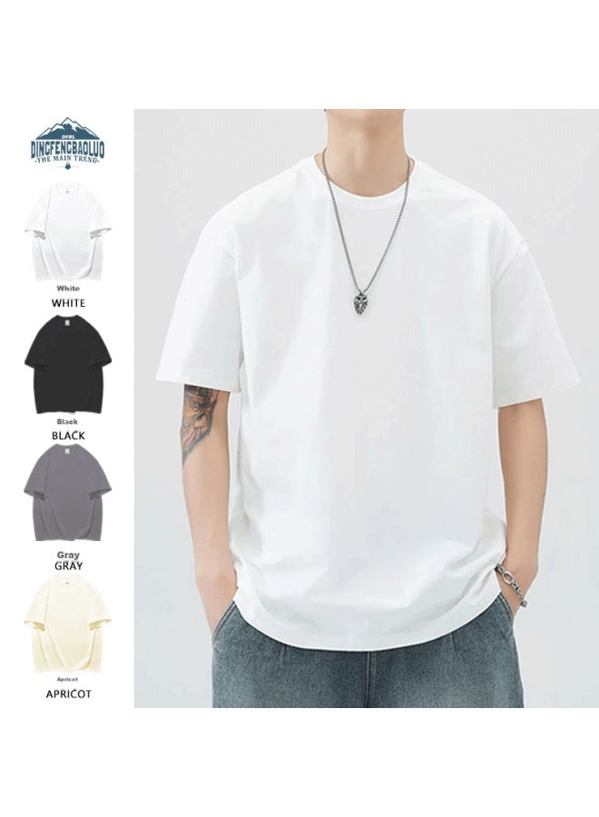 Dingfengbaoluo Heavy 260g Pure Cotton Men's Short-sleeve Summer Loose Heavy T-shirt, Inner Layer Undershirt, Men's T2600 White L - Image 1