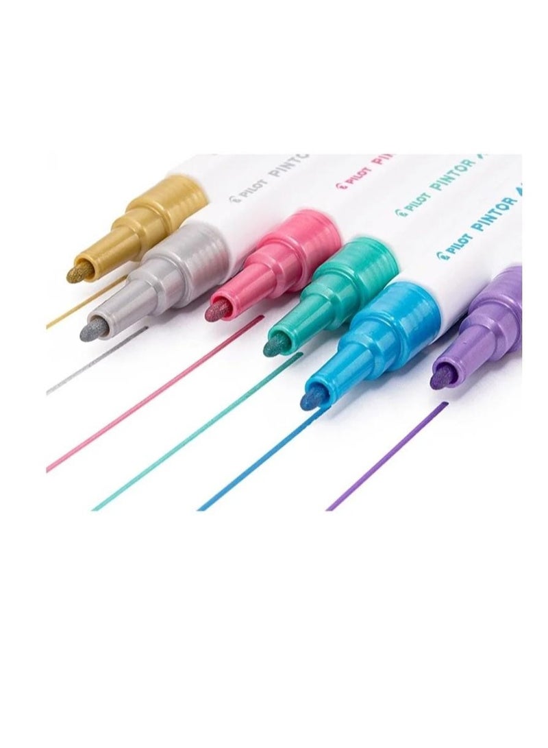 Pilot Pintor Metallic Water Based Paint Markers Set of 6 Fine 1.0mm tip - Image 2