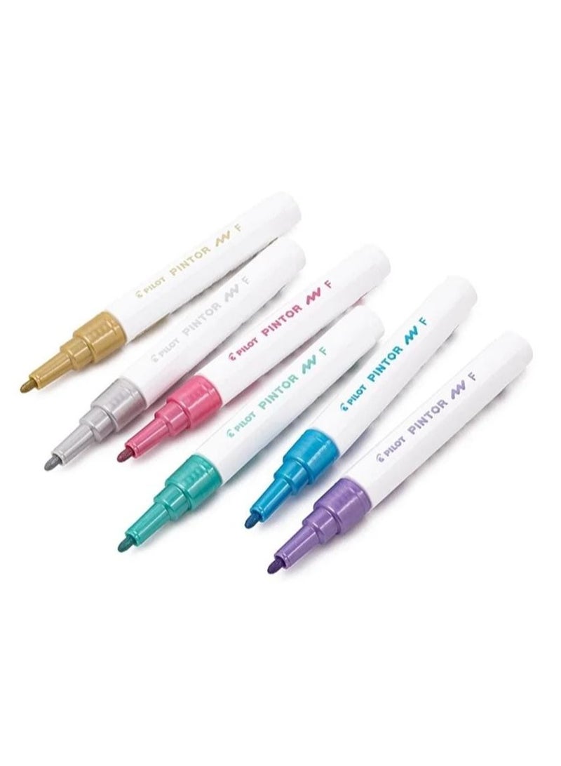 Pilot Pintor Metallic Water Based Paint Markers Set of 6 Fine 1.0mm tip - Image 3