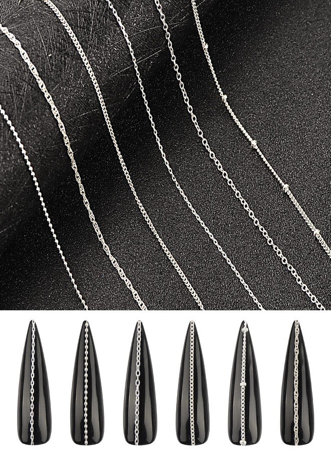 Sindy 6 Strips Nail Chains for Nail Art 3D Metal Nail Charms Nail Art Decoration Metal Sliver Punk Nail Studs Chains Metallic Nail Beads Ball Jewelry Accessories Manicure Tips - Image 4