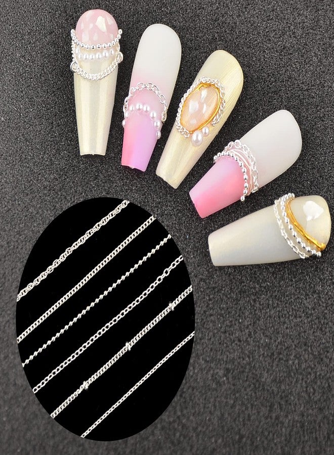 Sindy 6 Strips Nail Chains for Nail Art 3D Metal Nail Charms Nail Art Decoration Metal Sliver Punk Nail Studs Chains Metallic Nail Beads Ball Jewelry Accessories Manicure Tips - Image 3