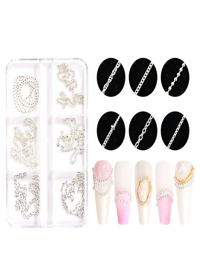 Sindy 6 Strips Nail Chains for Nail Art 3D Metal Nail Charms Nail Art Decoration Metal Sliver Punk Nail Studs Chains Metallic Nail Beads Ball Jewelry Accessories Manicure Tips - Image 1