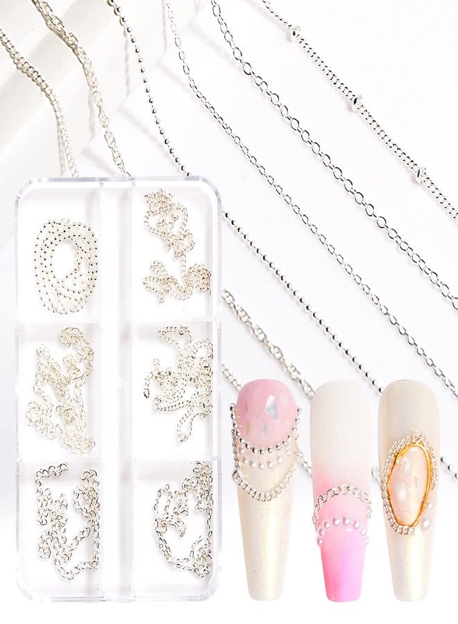 Sindy 6 Strips Nail Chains for Nail Art 3D Metal Nail Charms Nail Art Decoration Metal Sliver Punk Nail Studs Chains Metallic Nail Beads Ball Jewelry Accessories Manicure Tips - Image 2