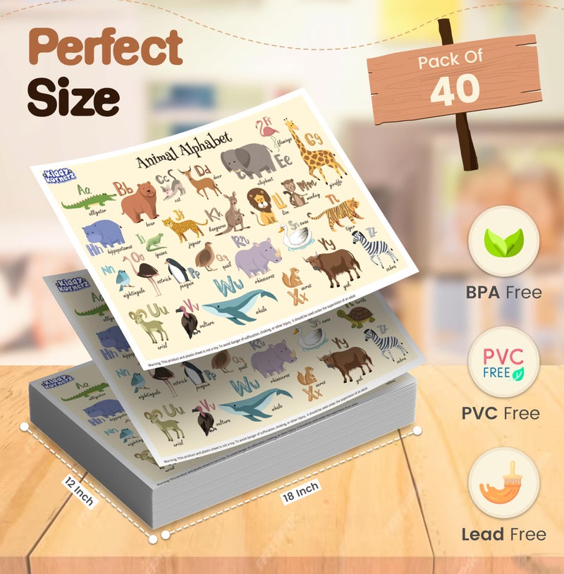 KIDDYKORNERZ 40 Pack Waterproof Disposable Placemats for Baby, Place mats for Kids, Toddler - Kids Placemats for Dining Table Tyke, Restaurants, and Travel (Animal Alphabet Theme) - Image 3