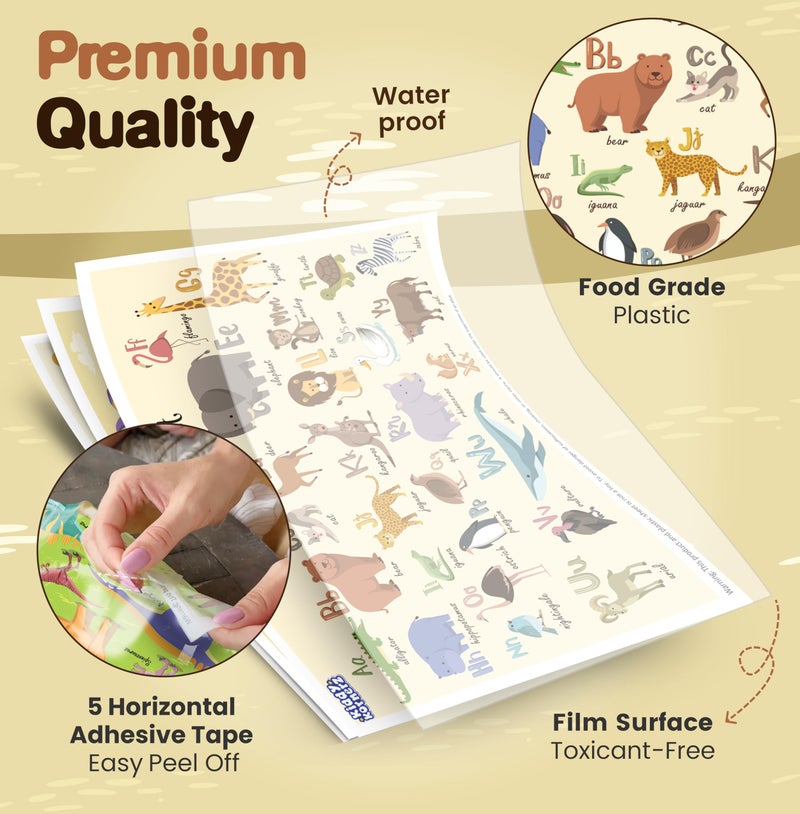 KIDDYKORNERZ 40 Pack Waterproof Disposable Placemats for Baby, Place mats for Kids, Toddler - Kids Placemats for Dining Table Tyke, Restaurants, and Travel (Animal Alphabet Theme) - Image 2