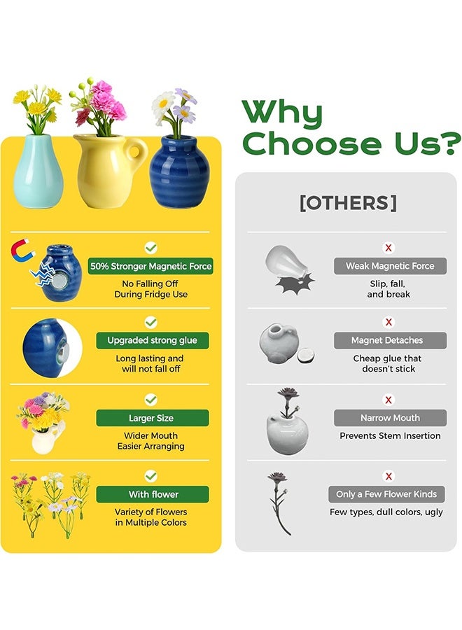 جي دي 3 قطع من مغناطيسات الثلاجة على شكل مزهريات سيراميك صغيرة لطيفة، مغناطيسات ثلاثية الأبعاد لأصص النباتات مع زهور صناعية، ديكور مغناطيسي قوي للثلاجة للمطبخ والمكتب والخزانة، مجموعة هدايا ديكور مميزة - Image 5