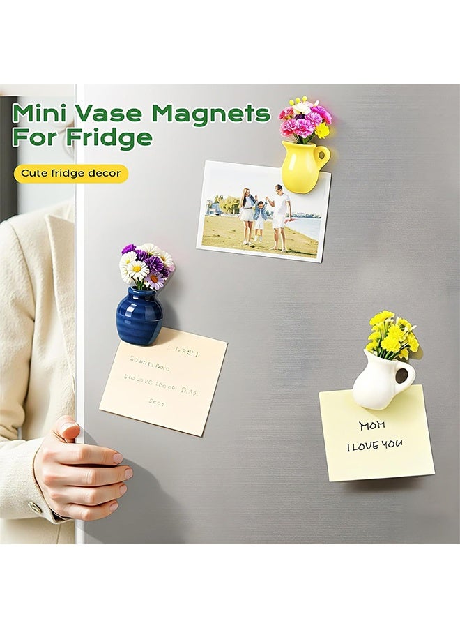 جي دي 3 قطع من مغناطيسات الثلاجة على شكل مزهريات سيراميك صغيرة لطيفة، مغناطيسات ثلاثية الأبعاد لأصص النباتات مع زهور صناعية، ديكور مغناطيسي قوي للثلاجة للمطبخ والمكتب والخزانة، مجموعة هدايا ديكور مميزة - Image 3