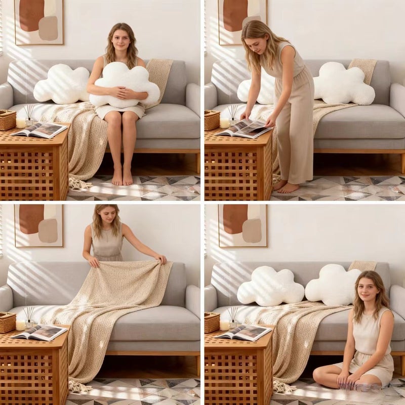 وسادة "White XL Cloud Hug Pillow" 4 في 1، وسادة ناعمة، بطانية أريكة - Image 4