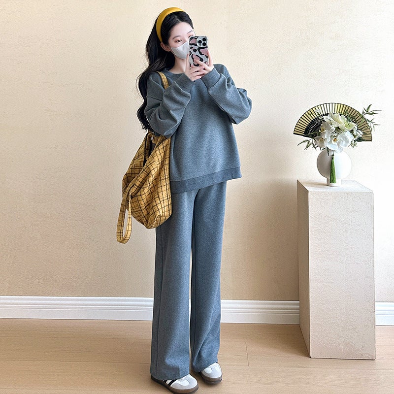 Stylish Maternity Outfit Casual Sweater Set Dark gray suit 