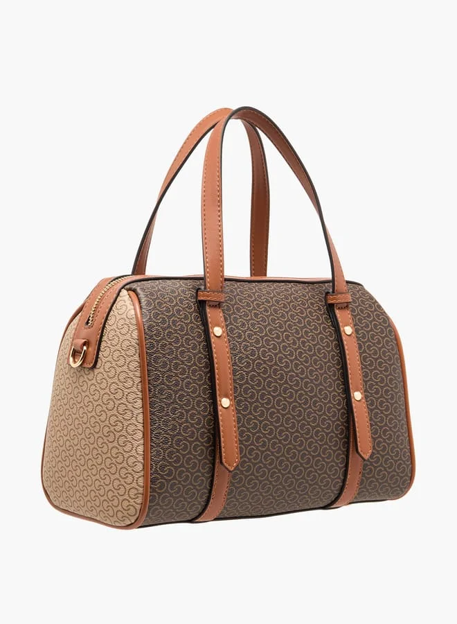 Celeste Women Monogram Print Tote Bag with Zip Closure and Detachable Strap