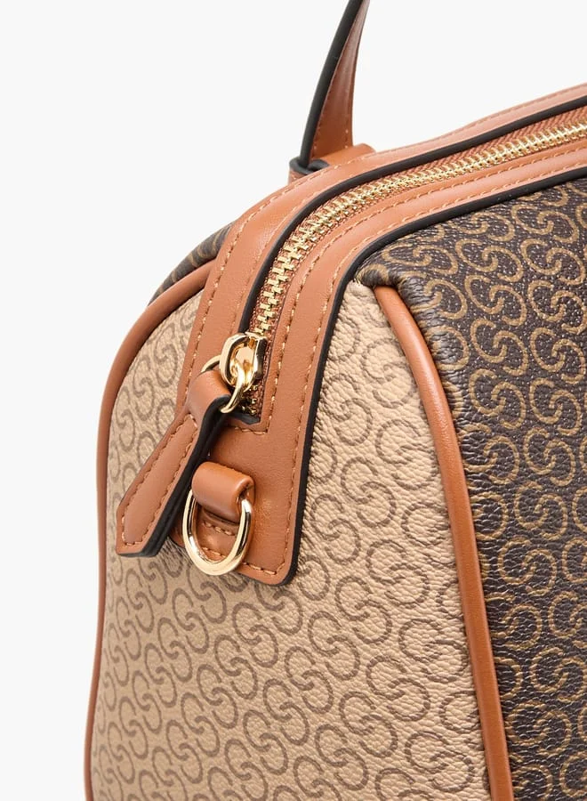 Celeste Women Monogram Print Tote Bag with Zip Closure and Detachable Strap