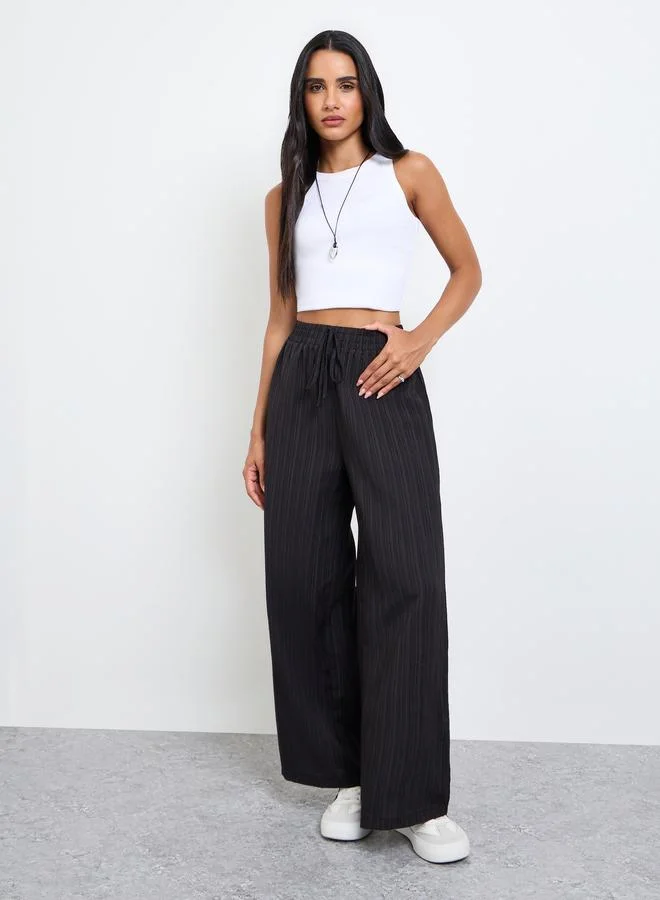 Take Two Black Textured Wide Leg Pants