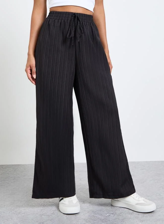 Take Two Black Textured Wide Leg Pants