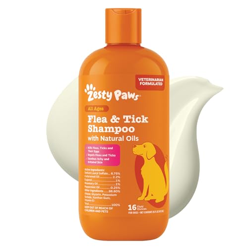 Zesty Paws Flea and Tick Shampoo for Dogs Veterinarian Formulated Flea Shampoo for Dogs to Kill Fleas Ticks Their Eggs Soothes Itchy Irritated Dog Skin Cedarwood Rosemary Peppermint Oil - Image 1