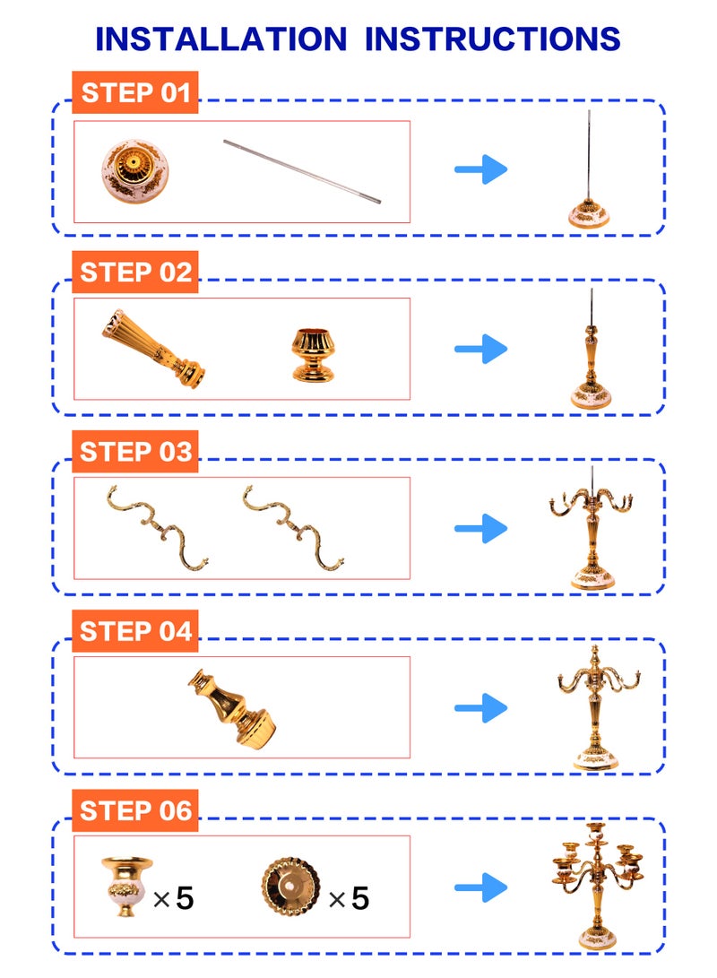 Manhua 5-head gold-plated European alloy candle holder, a classic candle holder for home and hotel use - Image 5