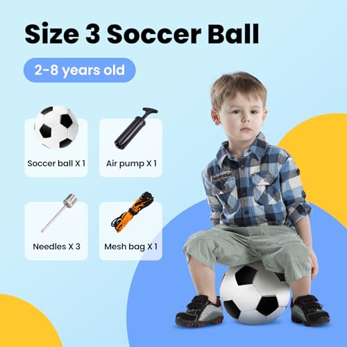 INPODAK Toddler Soccer Ball Size 3, Black and White Classic Balls for Kids 2-8 with Pump, Mesh Bag Great Gift for Birthdays Parties - Image 3
