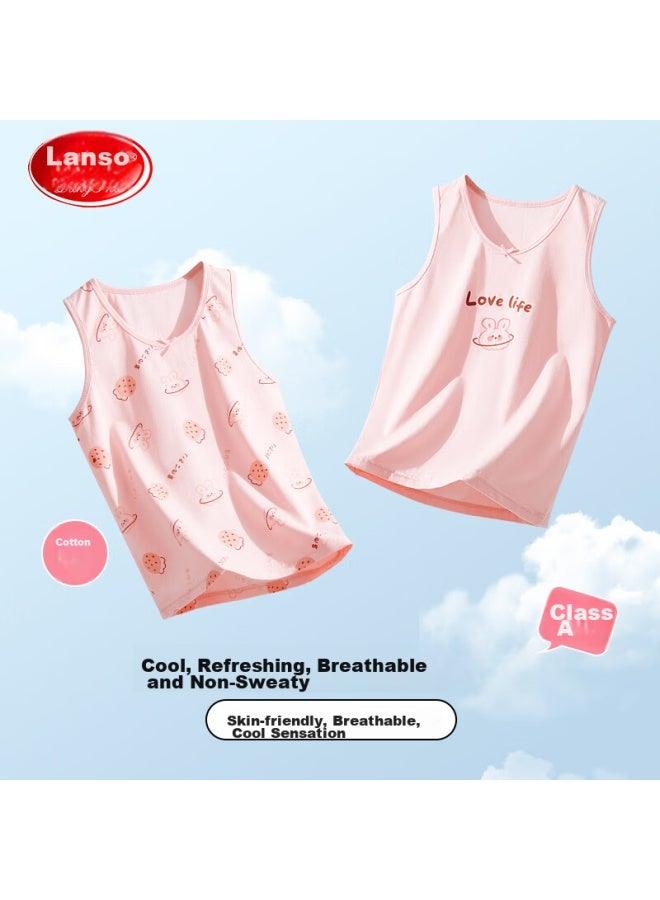 LANG SHA Langsha Children's Tank Top, Girls' Summer Thin Pure Cotton Underwear Vest, Teenage Girls' Undershirt, Baby Camisole, Two-piece Set, 110 - Image 2