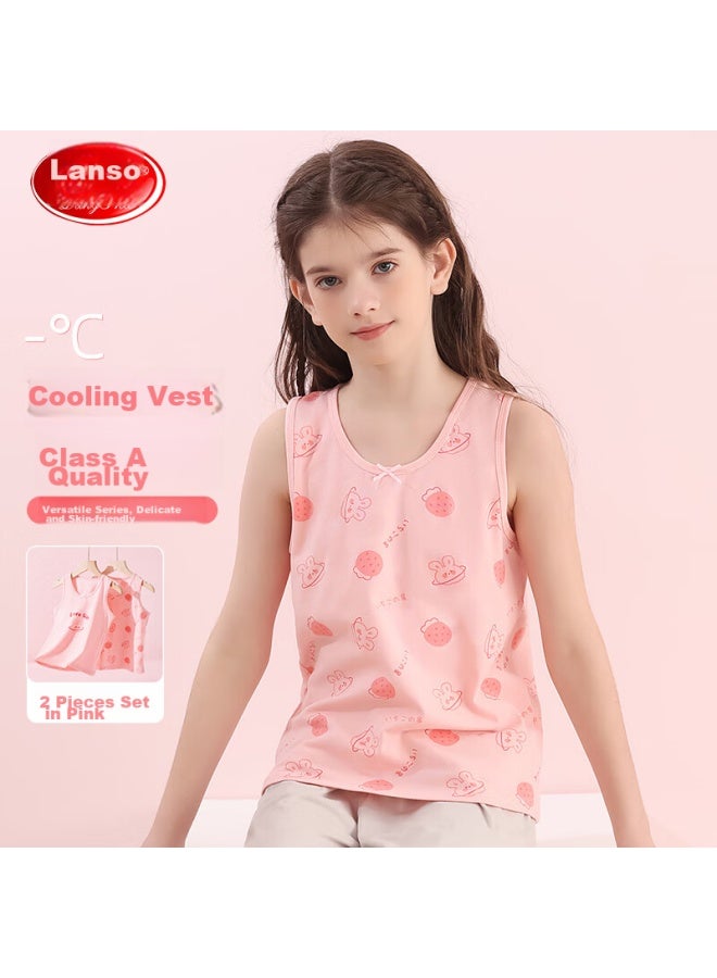 LANG SHA Langsha Children's Tank Top, Girls' Summer Thin Pure Cotton Underwear Vest, Teenage Girls' Undershirt, Baby Camisole, Two-piece Set, 110 - Image 1