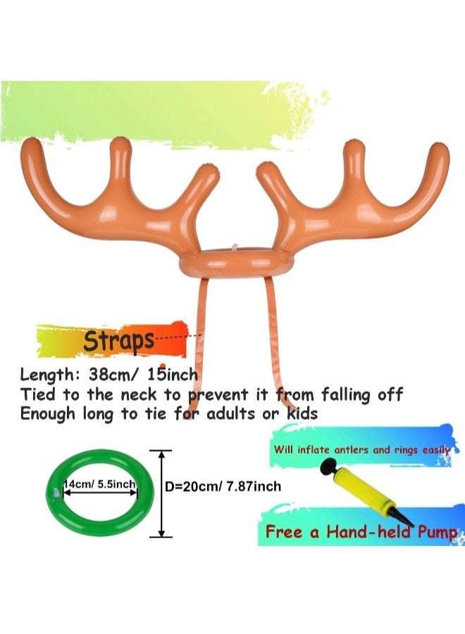شيبشيب لعبة رمي حفلة عيد الميلاد قبعة قرن الوعل قابلة للنفخ مع حلقات للأطفال والكبار وألعاب عائلية ممتعة لعيد الميلاد (1 مضخة، 4 حلقات، 1 قرن وعل) - Image 2