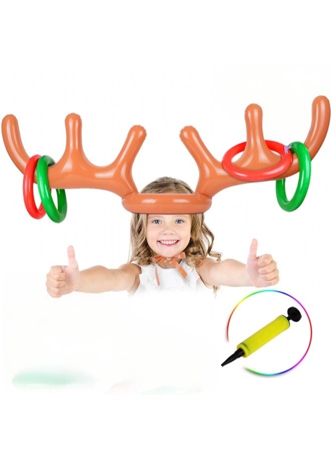 شيبشيب لعبة رمي حفلة عيد الميلاد قبعة قرن الوعل قابلة للنفخ مع حلقات للأطفال والكبار وألعاب عائلية ممتعة لعيد الميلاد (1 مضخة، 4 حلقات، 1 قرن وعل) - Image 1