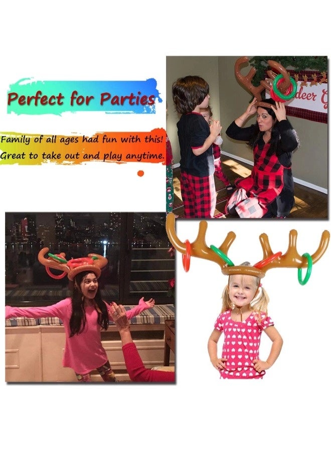 شيبشيب لعبة رمي حفلة عيد الميلاد قبعة قرن الوعل قابلة للنفخ مع حلقات للأطفال والكبار وألعاب عائلية ممتعة لعيد الميلاد (1 مضخة، 4 حلقات، 1 قرن وعل) - Image 4