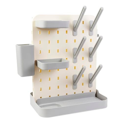 AKS B2C Baby Bottle Drying Rack Space Saving Countertop Vertical Rack with Brushes Holder (Gray) - Image 2