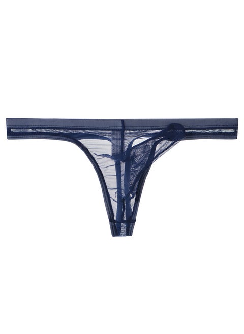 Mens Ultra-Thin Mesh Thong Breathable Elephant Trunk Underwear Sapphire Blue