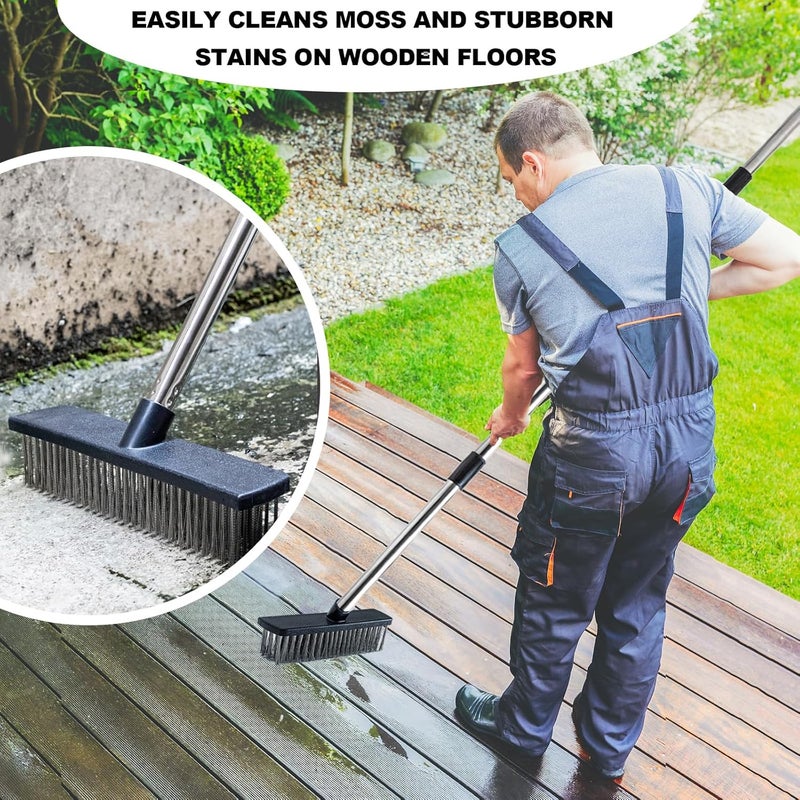 BSMstone Deck Brush Steel Wire Broom with Long Handle Stiff Scrub Brushes for Cleaning Boat Patio Concrete Moss Remover - Image 2