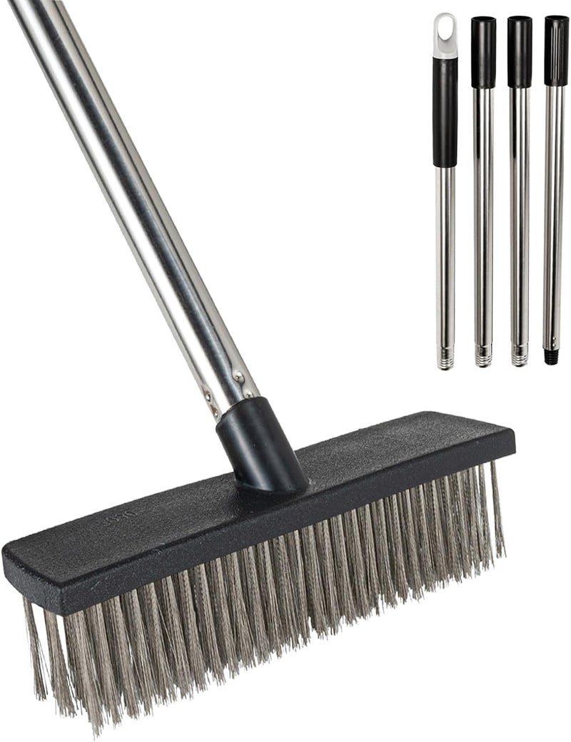 BSMstone Deck Brush Steel Wire Broom with Long Handle Stiff Scrub Brushes for Cleaning Boat Patio Concrete Moss Remover - Image 1