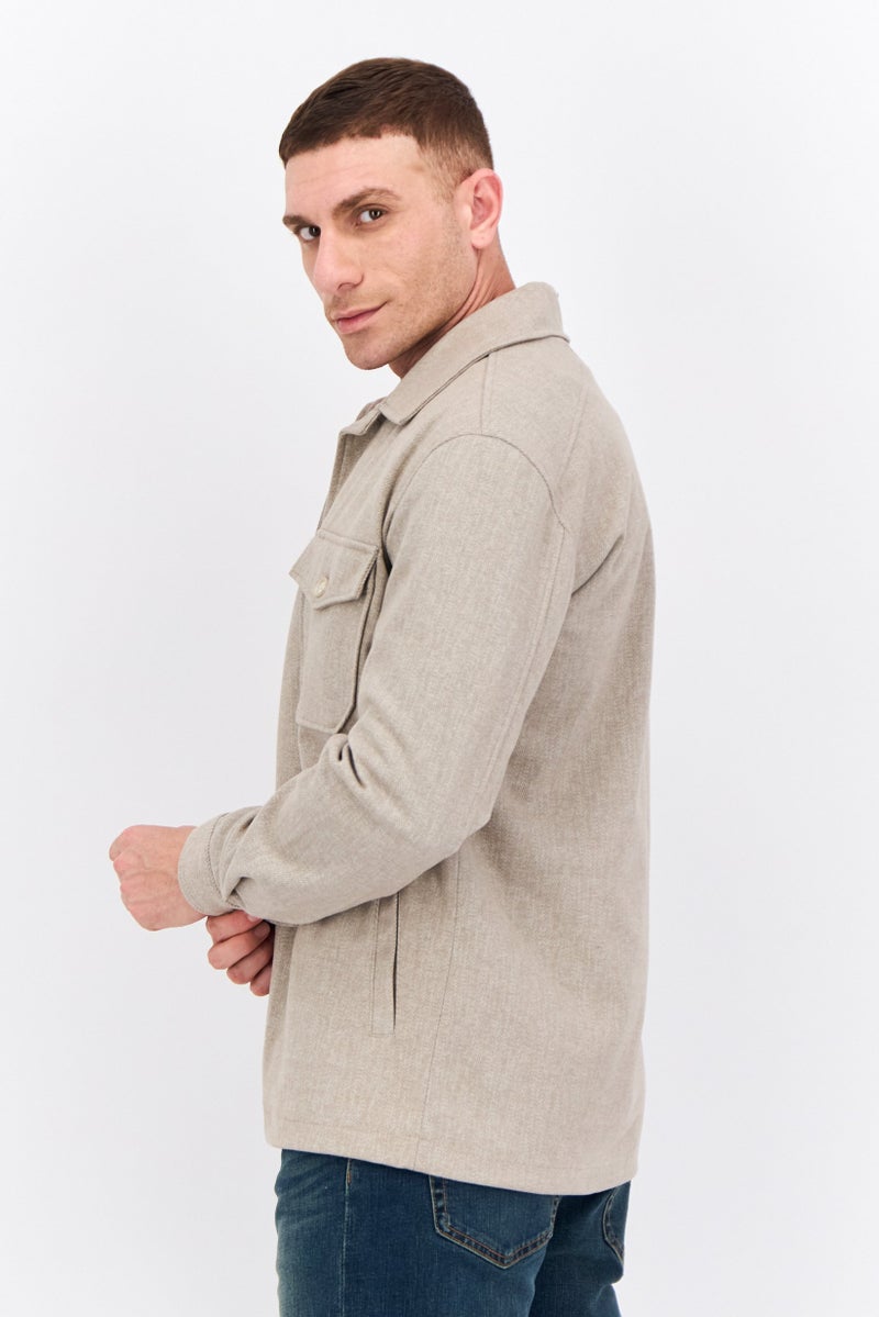 Sorbino Men Textured Jacket Shirt, Beige  - Image 2