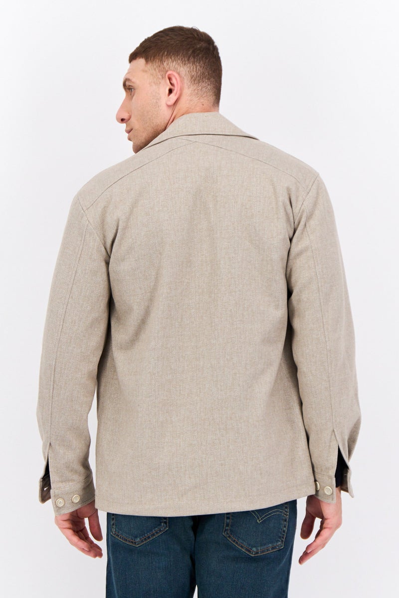 Sorbino Men Textured Jacket Shirt, Beige  - Image 3