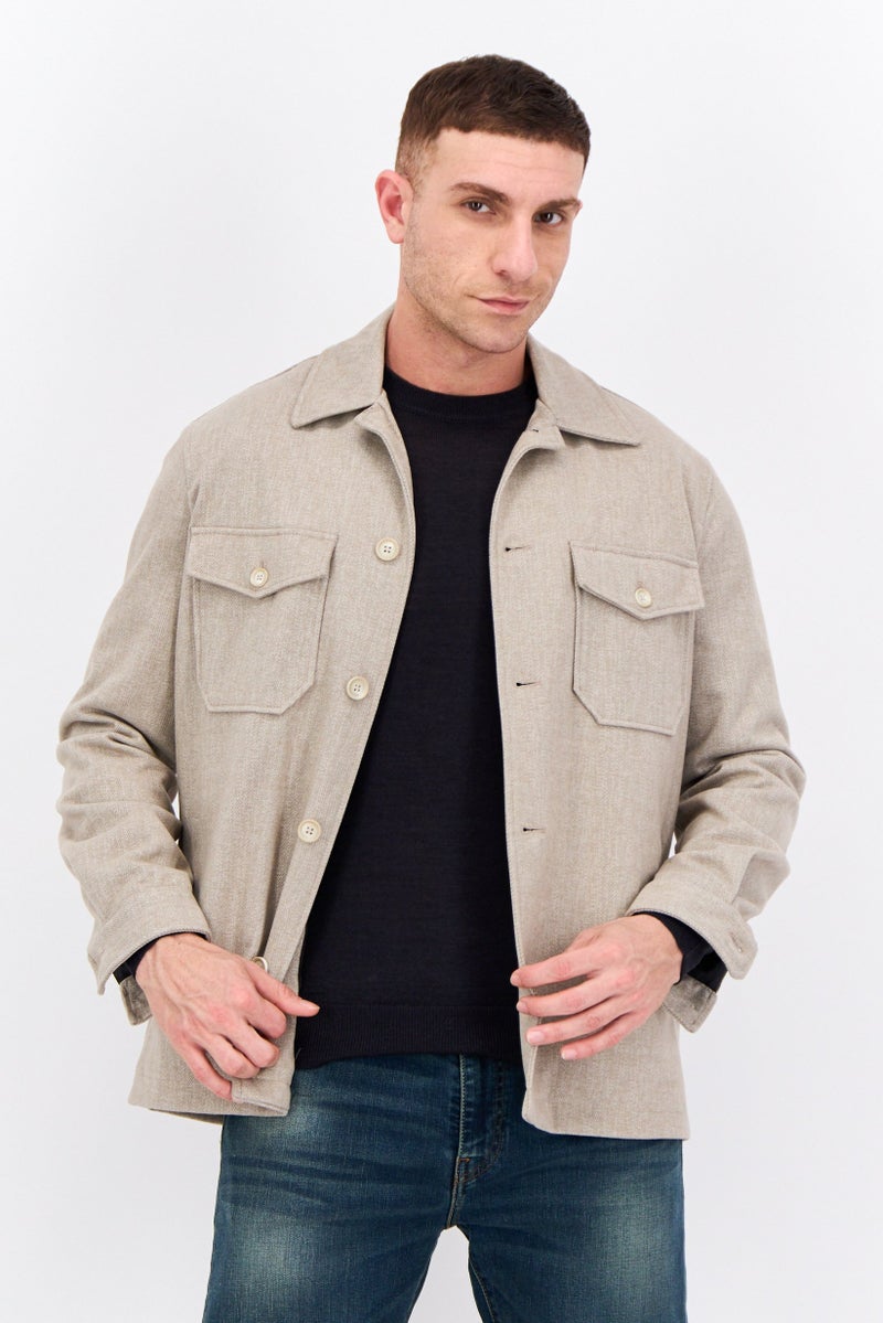 Sorbino Men Textured Jacket Shirt, Beige  - Image 1