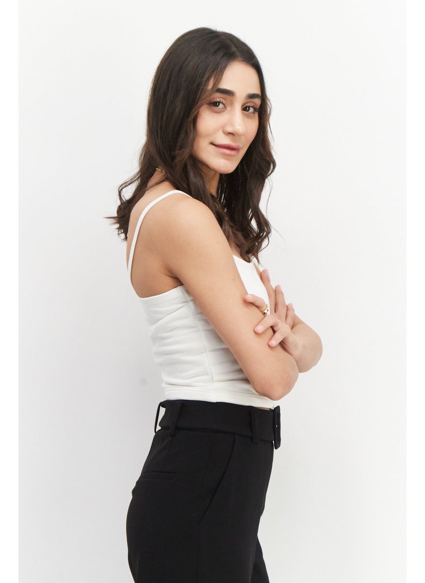 NA-KD - Women Square Neck Sleeveless Solid Crop Top, Off White - Image 1