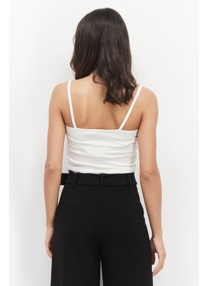 NA-KD - Women Square Neck Sleeveless Solid Crop Top, Off White - Image 1