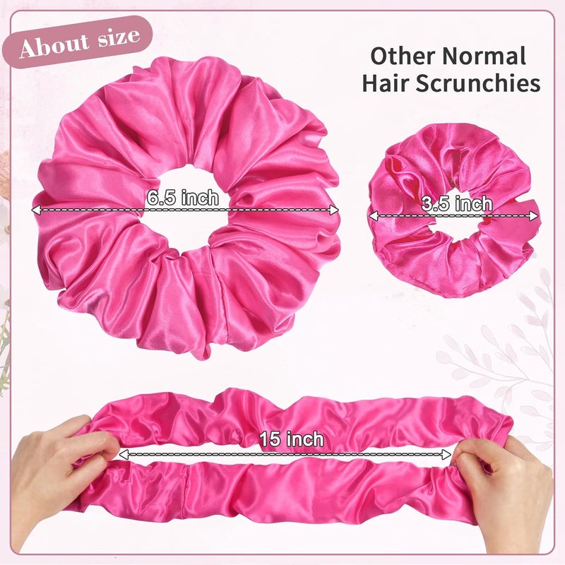 CEELGON Hot Pink Big Satin Scrunchie6.5 Inches Jumbo Scrunchies Silky Hair Ties Oversized Ponytail Holderfor Thick Curly Hair Extra Large Hair Accessories for Women (Hot Pink) - Image 2
