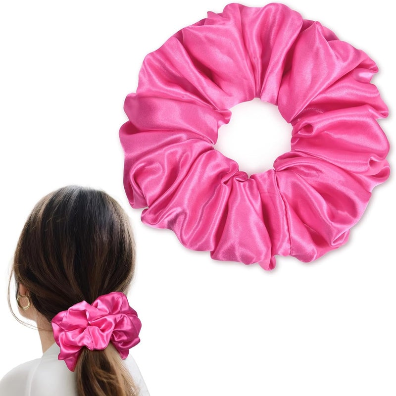 CEELGON Hot Pink Big Satin Scrunchie6.5 Inches Jumbo Scrunchies Silky Hair Ties Oversized Ponytail Holderfor Thick Curly Hair Extra Large Hair Accessories for Women (Hot Pink) - Image 1